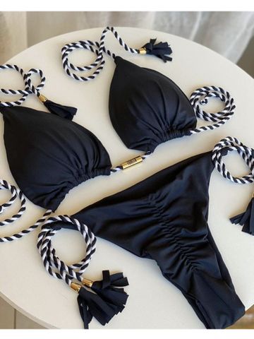 Frau Farbkontrast Kontrast Muster 2-Teiliges Set Bikinis Bademode