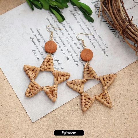 1 Pair Fashion Geometric Alloy Natural Rattan Wood Handmade Women's Drop Earrings