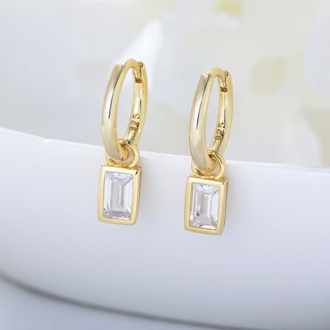 1 Pair Fashion Square Sterling Silver Inlay Zircon Earrings