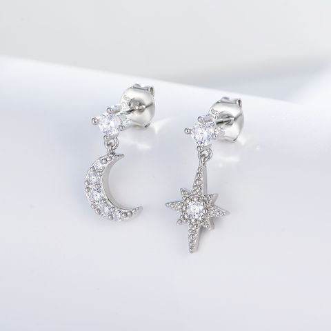 1 Pair Fashion Star Sterling Silver Inlay Rhinestones Earrings