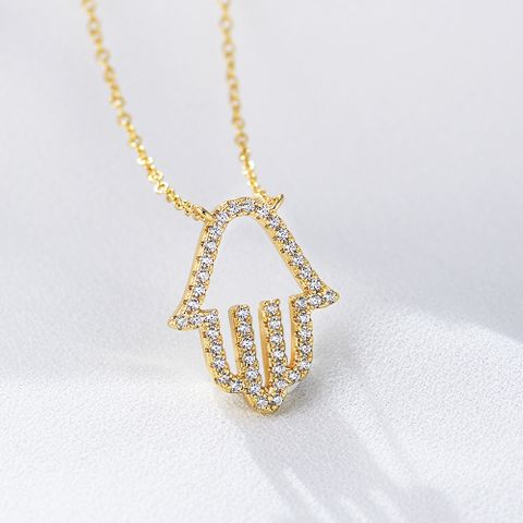 1 Piece Fashion Palm Sterling Silver Inlay Rhinestones Pendant Necklace
