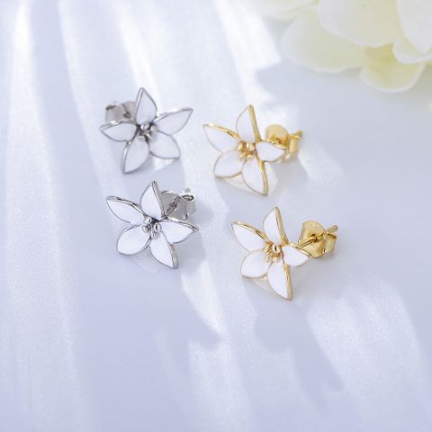 1 Pair Fashion Flower Sterling Silver Enamel Ear Studs