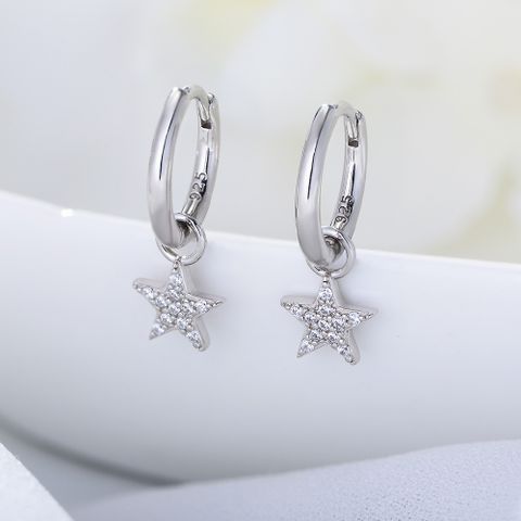 1 Pair Fashion Star Sterling Silver Inlay Zircon Dangling Earrings