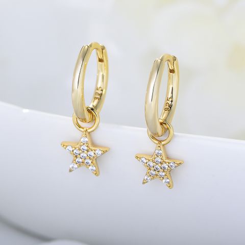 1 Pair Fashion Star Sterling Silver Inlay Zircon Dangling Earrings