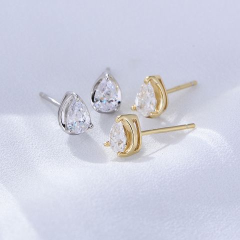 1 Pair Simple Style Water Droplets Sterling Silver Inlaid Gemstone Ear Studs