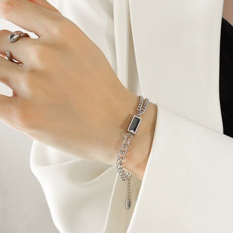Fashion Rectangle Titanium Steel Inlay Zircon Bracelets Necklace