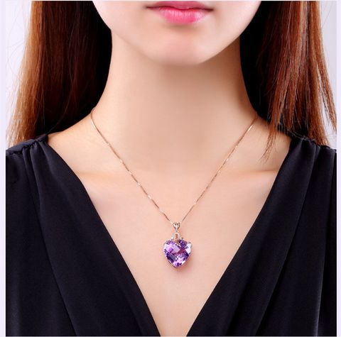Simple Style Heart Shape Copper Inlay Crystal Pendant Necklace