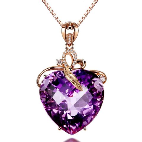 Simple Style Heart Shape Copper Inlay Crystal Pendant Necklace