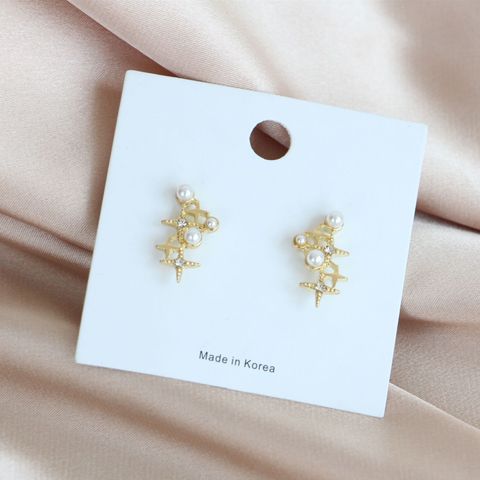Wholesale Jewelry 1 Pair Fashion Star Alloy Rhinestones Pearl 14k Gold Plated Ear Studs