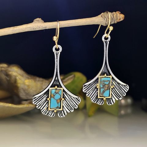 1 Pair Retro Geometric Metal Inlay Turquoise Silver Plated Women's Ear Hook