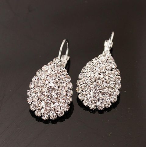 1 Pair Fashion Water Droplets Rhinestone Plating Inlay Rhinestones Silver Plated Women's Drop Earrings