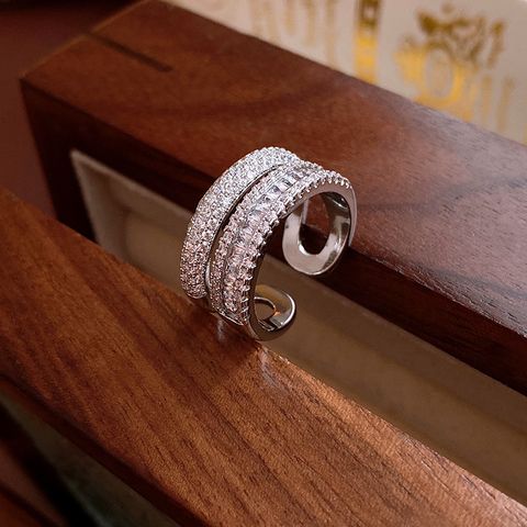 Fashion Paper Clip Copper Inlay Zircon Open Ring 1 Piece