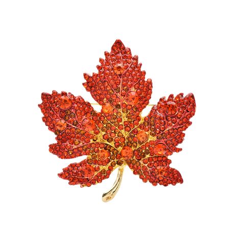 Retro Maple Leaf Alloy Inlay Rhinestones Unisex Brooches