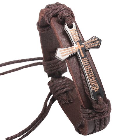 Simple Style Cross Letter Alloy Leather Alloy Men's Bracelets