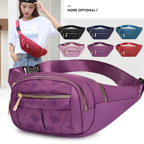 Women's Fashion Solid Color Flower Nylon Waist Bags