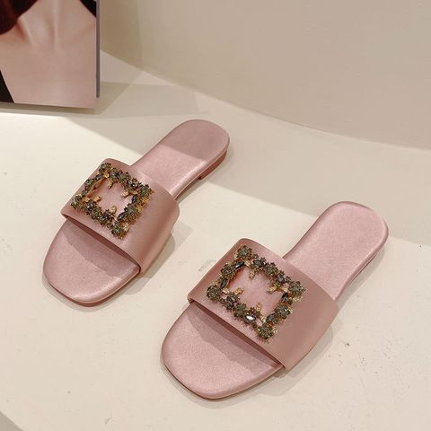 Women's Fashion Solid Color Rhinestone Open Toe Slides Slippers