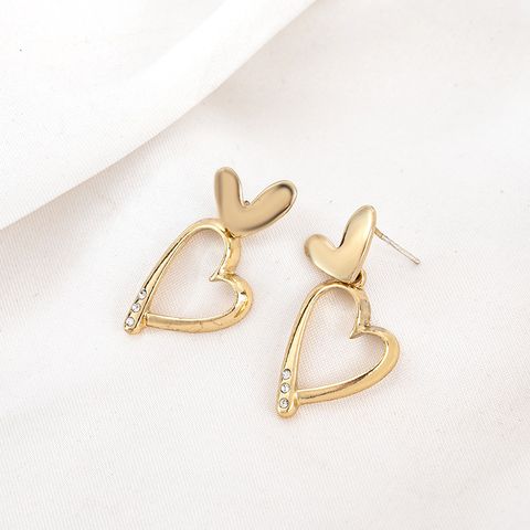 1 Pair Simple Style Heart Shape Alloy Plating Rhinestones Women's Drop Earrings