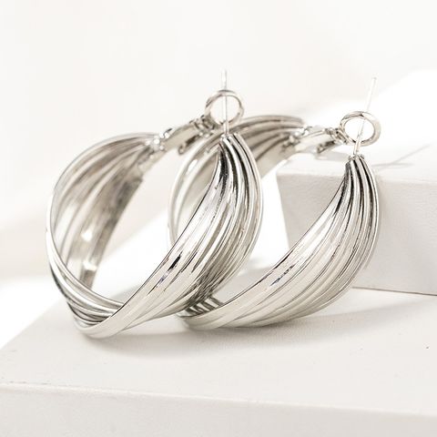1 Pair Fashion Stripe Solid Color Metal Women's Hoop Earrings