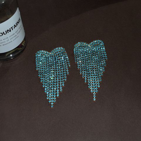 1 Pair Fashion Tassel Heart Shape Metal Inlay Rhinestones Women's Drop Earrings