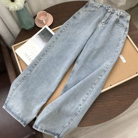 Women'S Daily Retro Solid Color Full Length Washed Jeans