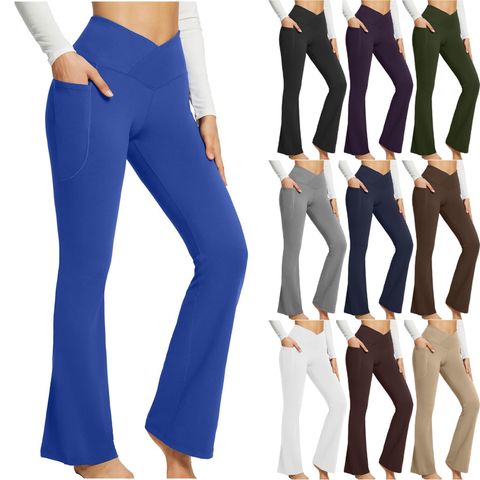 Mujeres A Diario Moda Color Sólido Longitud Total Bolsillo Pantalones Acampanados