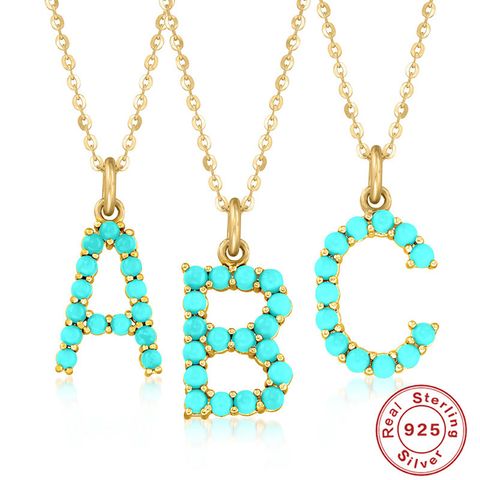 Fashion Letter Sterling Silver Plating Inlay Turquoise Pendant Necklace 1 Piece