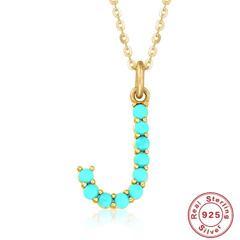 Fashion Letter Sterling Silver Plating Inlay Turquoise Pendant Necklace 1 Piece