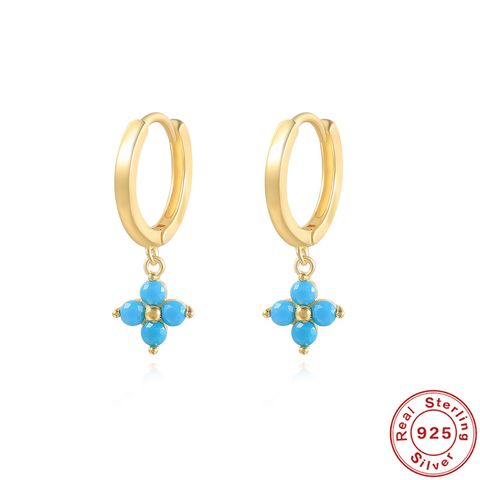 Fashion Flower Sterling Silver Plating Inlay Zircon Drop Earrings 1 Pair