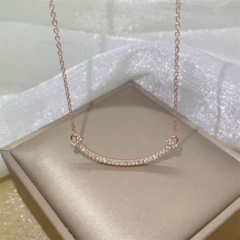 Modern Style Smiley Face Titanium Steel Inlay Artificial Diamond Necklace