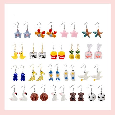1 Pair Fashion Animal Pineapple French Fries Alloy Resin Plating Women's Drop Earrings
