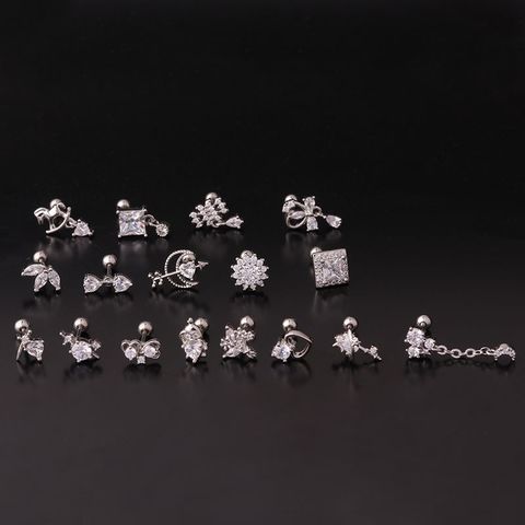 Ear Cartilage Rings & Studs Fashion Geometric 316 Stainless Steel  Copper Plating Inlay Zircon