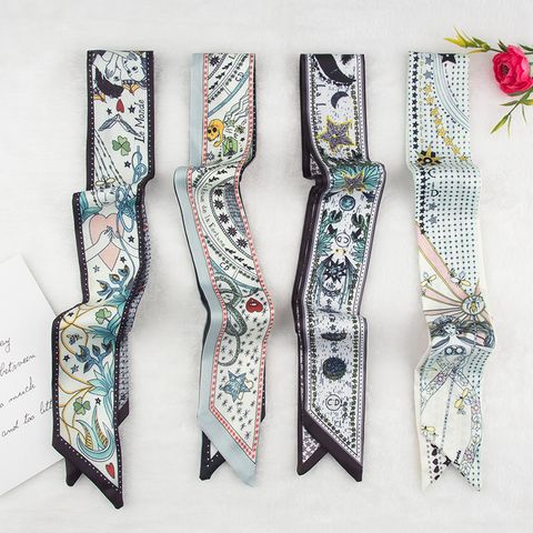 Women's Ethnic Style Star Flower Satin Printing Silk Scarves