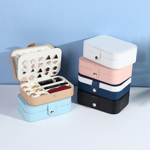 Lady Simple Style Solid Color Pu Leather Jewelry Boxes
