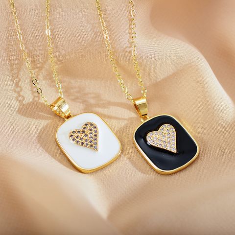 Fashion Heart Shape Alloy Copper Enamel Rhinestones Pendant Necklace