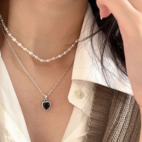 Sweet Heart Shape Sterling Silver Inlay Zircon Pendant Necklace