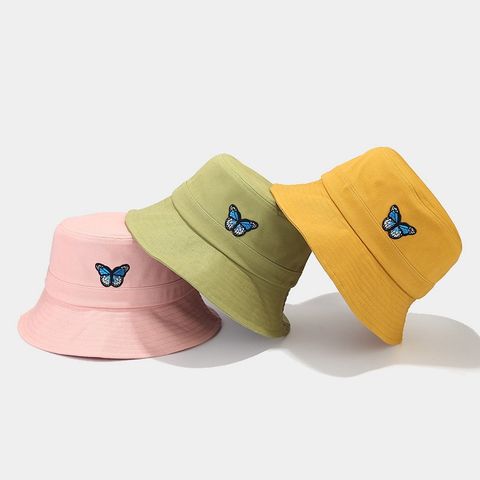 Women's Simple Style Butterfly Embroidery Wide Eaves Bucket Hat