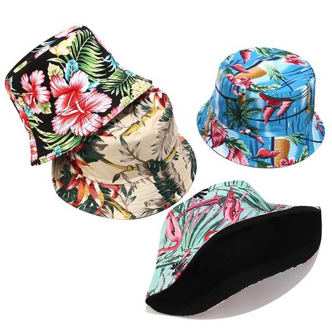 Women's Simple Style Flower Printing Flat Eaves Bucket Hat