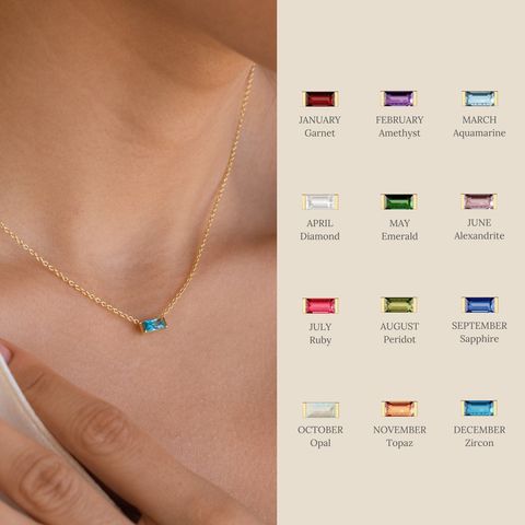 201 Stainless Steel Glass Titanium Steel Fashion Plating Rectangle Birthstone Necklace