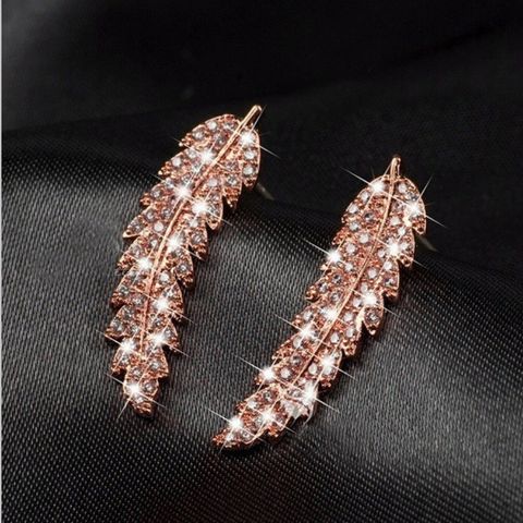1 Pair Fashion Leaf Alloy Inlay Artificial Gemstones Women's Earrings