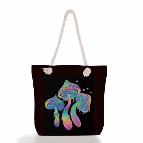 Women's Fashion Cartoon Mushroom Butterfly Canvas Shopping Bags