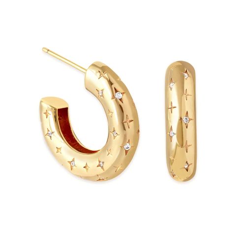 Fashion C Shape Star Gold Plated Copper Rhinestones Ear Studs