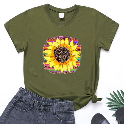 Women's T-shirt Short Sleeve T-shirts Printing Simple Style Sunflower