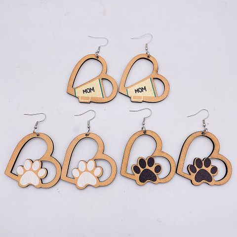 1 Pair Cute Letter Heart Shape Wood Women's Drop Earrings
