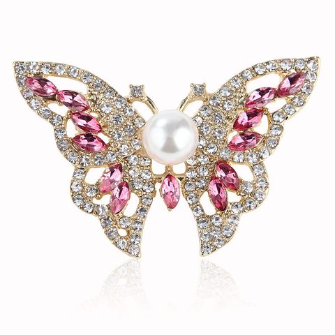 Glam Butterfly Alloy Inlay Artificial Pearls Rhinestones Women's Brooches