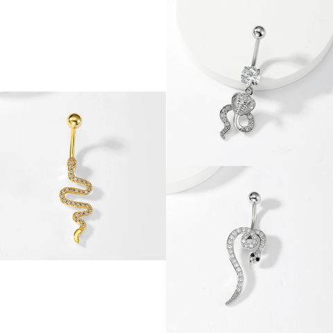 1 Piece Sexy Snake Stainless Steel Plating Zircon Belly Ring