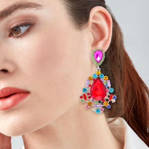 1 Pair Fashion Flower Alloy Inlay Zircon Women's Drop Earrings