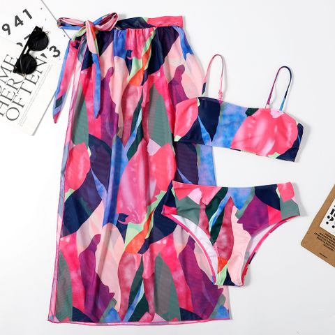 Frau Mode Mehrfarbig Drucken 3-teiliges Set Bikinis