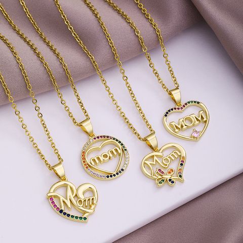 304 Stainless Steel Copper MAMA Plating Letter Zircon Pendant Necklace