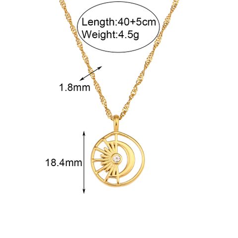 1 Piece Fashion Sun Moon Stainless Steel Plating Hollow Out Inlay Artificial Diamond Pendant Necklace