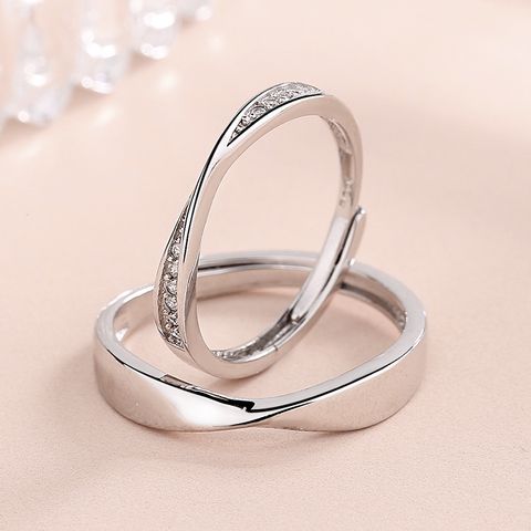 Fashion Simple Style Geometric Sterling Silver Plating Metal Inlay Zircon Open Ring